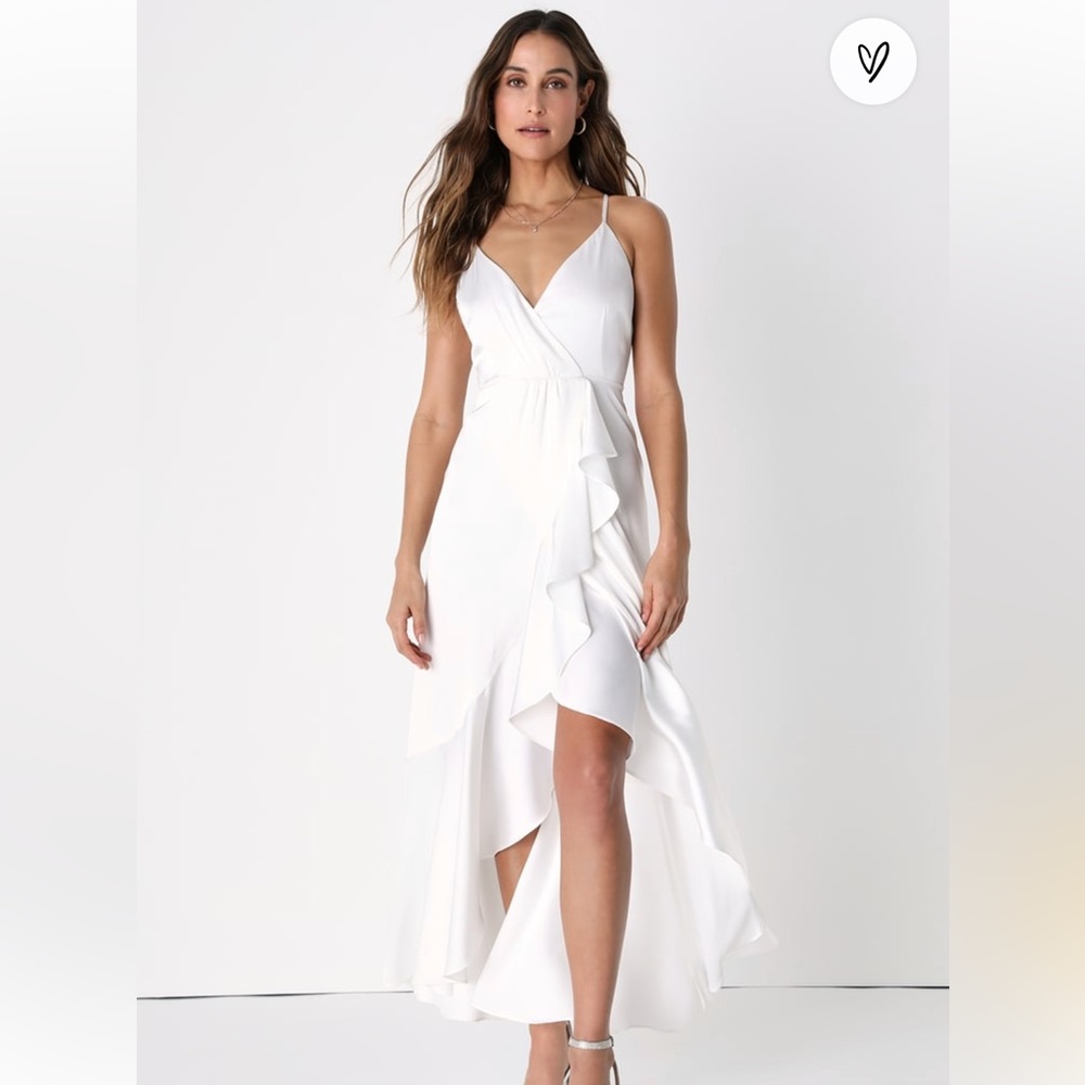 Lulus Enchanted Moments White Satin Ruffled High-Low Dress
Style 2018176